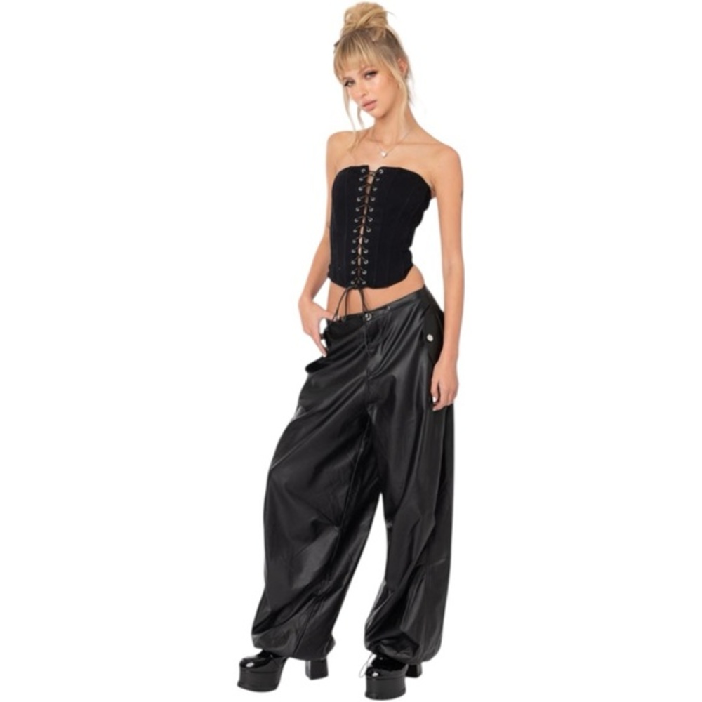 EDIKTED Rebel Oversized Faux Leather Pants Sold Out Black Wide Leg Streetwear